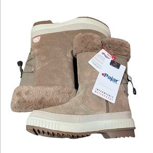 Kady Waterproof Insulated Winter Boot With Faux Fur Cuff In Taupe Suede